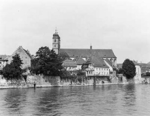 Säckingen, Stadt : Säckingen (ab 1978 Bad Säckingen). Blick über den Rhein zum Fridolinsmünster
