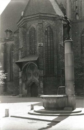 Frankfurt/Oder, Markt : Frankfurt/Oder. Markt. Steinbockbrunnen gegen die Marienkirche