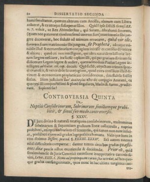 Controversia Quinta De Nuptiis Consobrinorum, Sobrinorum similiumque prohibitis, & simul suo modo controversis
