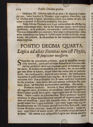 114-118, Positio Decima Quarta. Logica ad alias Scientias non est Physicè, & Simpliciter necessaria