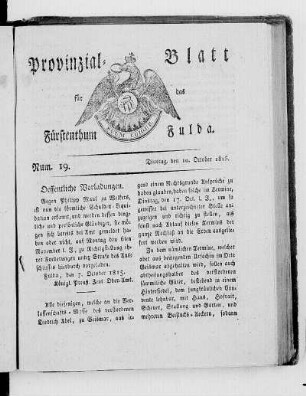 Num. 19., Ausgabe vom 10. Oktober 1815