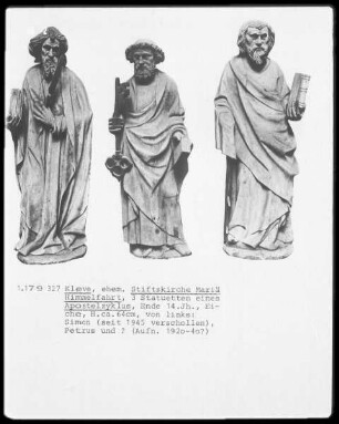 Apostelzyklus, wohl aus einem Retabel: Simon (seit 1945 verschollen), Petrus und weiterer Apostel