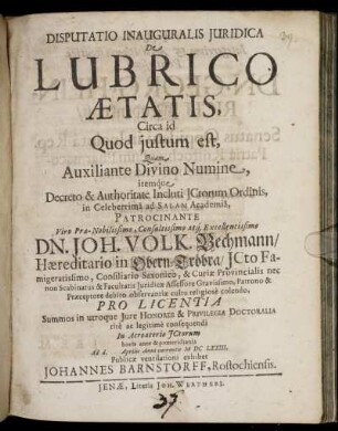 Disputatio Inauguralis Iuridica De Lubrico Aetatis, Circa id Quod iustum est