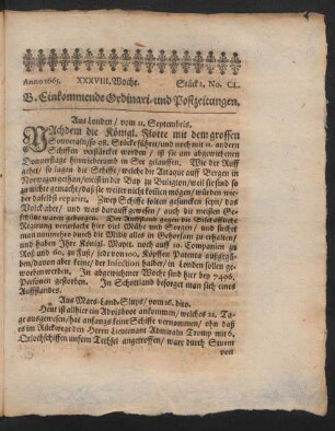 Anno 1665. XXXVIII. Woche. Stück 2. No. CL.