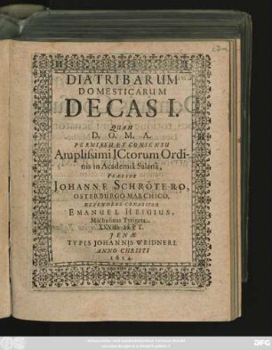Diatribarum Domesticarum Decas I.