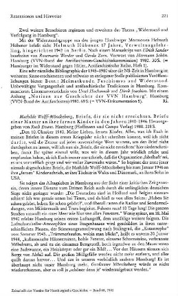 Wolff-Mönckeberg, Mathilde :: Briefe, die sie nicht erreichten, Briefe einer Mutter an ihre fernen Kinder in den Jahren 1940 - 1946, hrsg. von Ruth Evans : Hamburg, Hoffmann und Campe, 1980