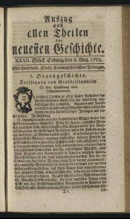 XXXII. Stück. Coburg, den 8. Aug. 1753.