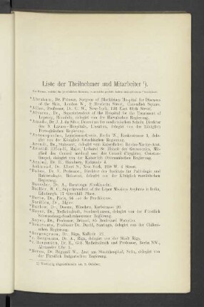 Liste der Theilnehmer und Mitarbeiter.