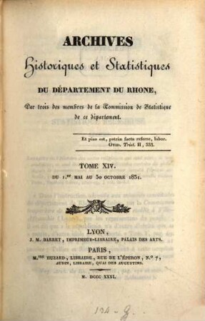 Archives historiques et statistiques du Département du Rhône. 14. 1831
