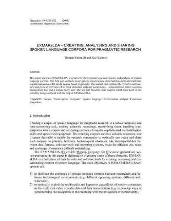 EXMARaLDA - Creating, Analysing and Sharing Spoken Language Corpora for Pragmatic Research