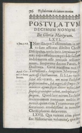 Postulatum Decimum Nonum. De Gloria Martyrum