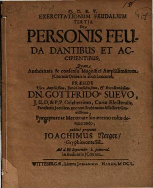 Exercitationum Feudalium Tertia De Personis Feuda Dantibus Et Accipientibus