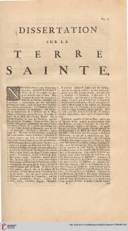 Dissertation sur la Terre Sainte