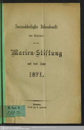 32.1871: Jahresbericht des Vereines für die Marien-Stiftung : auf das Jahr ...