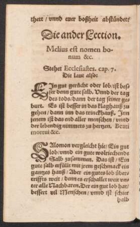 Die ander Lection. Melius est nomen bonum &c.