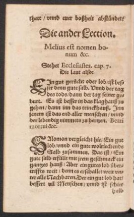 Die ander Lection. Melius est nomen bonum &c.