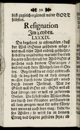 Resignation Im Leyden. - Erkennen und würcken.