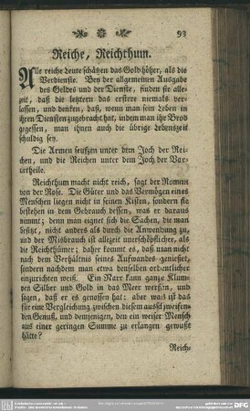 Reiche, Reichthum