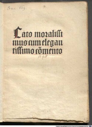 Disticha Catonis : mit Kommentar von Robertus de Euremodio