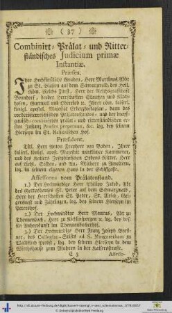 Combinirt- Prälat- und Ritterständisches Judicium primae Instantiae.