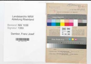 Entnazifizierung Franz Josef Dambor , geb. 09.10.1882 (Bautechniker)