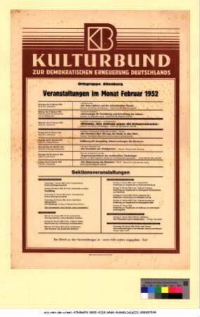 Originaltitel: Veranstaltungen im Monat Februar 1952