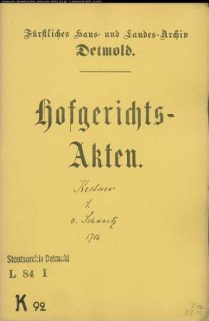 Kestner, Kanzleirat Johann Ernst und Geheimsekretär Theodor Fuchs gegen Rittmeister Adolf Victor von Schwartz zu Braunenbruch - Schuldforderung