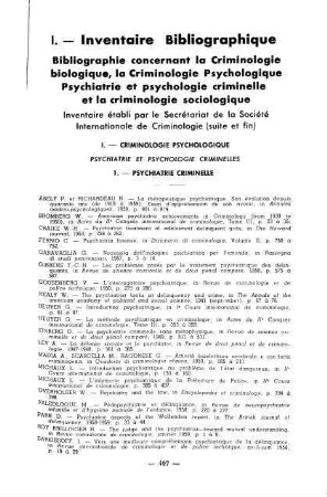 497-538, I. Inventaire bibliographique