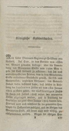 I. Königliche Kabinetsordre