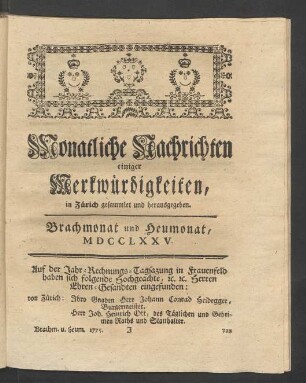 Brachmonat und Heumonat, MDCCLXXV