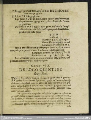 Caput VIII. De Loco Quinti Et sexti diei