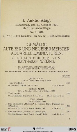 I. Auktionstag (Nr. 1-230)