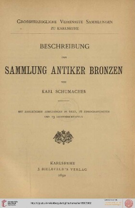 Beschreibung der Sammlung antiker Bronzen : Großherzogliche Vereinigte Sammlungen zu Karlsruhe