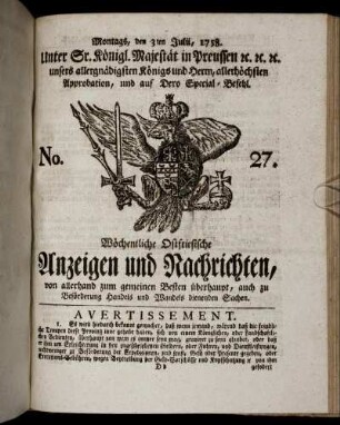 No. 27. Montags, den 3ten Julii, 1758.