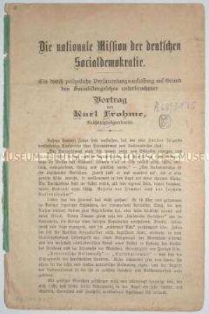 Vortrag des sozialdemokratischen Reichstagsabgeordneten Karl Frohme