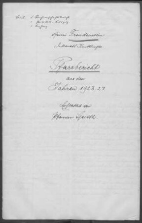 Freudenstein-Hohenklingen: Pfarrbericht 1927