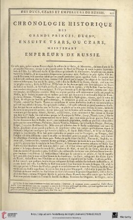 Chronologie historique des grands princes, ducs, ensuitetsars, ou czars, maintenant empereurs de Russie