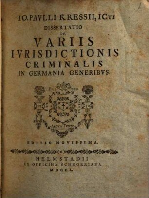 Diss. de variis iurisdictionis criminalis in Germania generibus