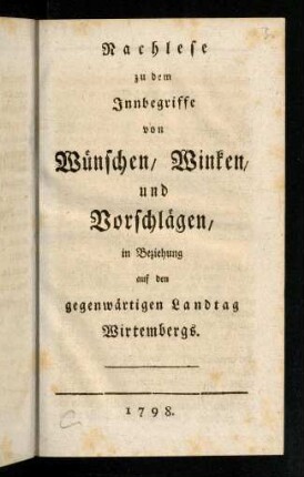 1-372, Nachlese zu dem Innbegriffe von Wuenschen ...