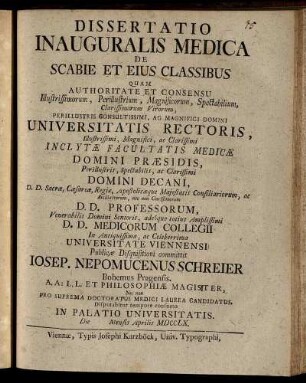 Dissertatio Inauguralis Medica De Scabie Et Eius Classibus