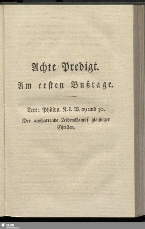 Achte Predigt. Am ersten Bußtage
