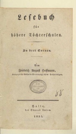 Lesebuch für höhere Töchterschulen : in drei Cursen
