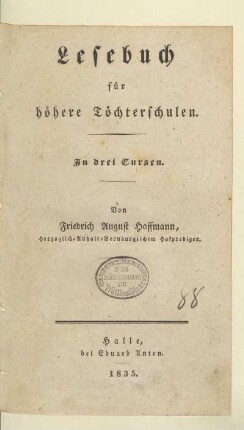 Lesebuch für höhere Töchterschulen : in drei Cursen