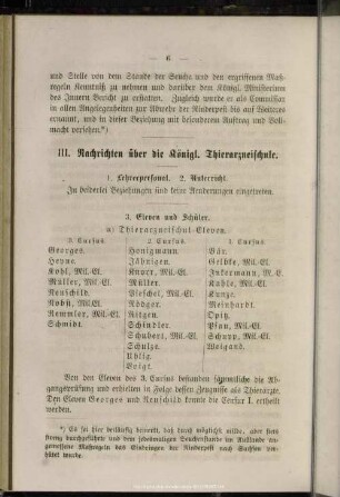 III. Nachrichten über die Königl. Thierarzneischule