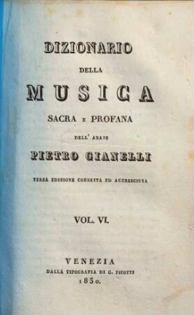 Dizionario della musica sacra e profana. 6