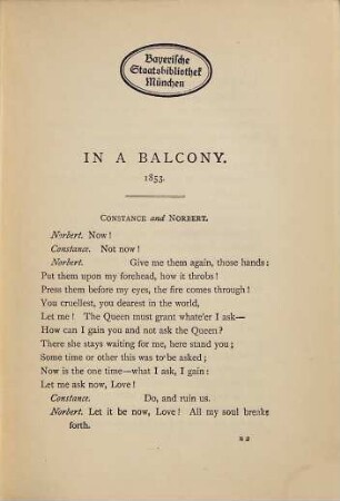 The poetical works of Robert Browning, 7. In a balcony. Dramatis personae