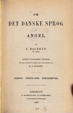 Om det Danske sprog i angel : Ordbog, sproglaere, sprogprøver