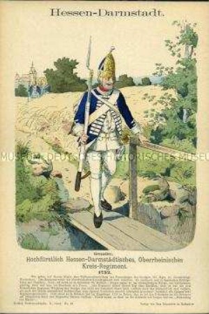 Uniformdarstellung, Grenadiere des Oberrheinischen Kreis-Regiments, Landgrafschaft Hessen-Darmstadt, 1752.