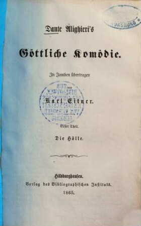 Dante Alighieri's Göttliche Komödie, 1. Die Hölle
