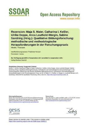 Rezension: Maja S. Maier, Catharina I. Keßler, Ulrike Deppe, Anca Leuthold-Wergin, Sabine Sandring (Hrsg.): Qualitative Bildungsforschung: methodische und methodologische Herausforderungen in der Forschungspraxis